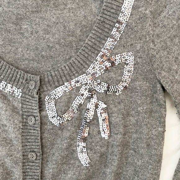 Forever 21 Retro Sequin Bow Crop Cardigan Sweater XS Gray - Picture 3 of 5